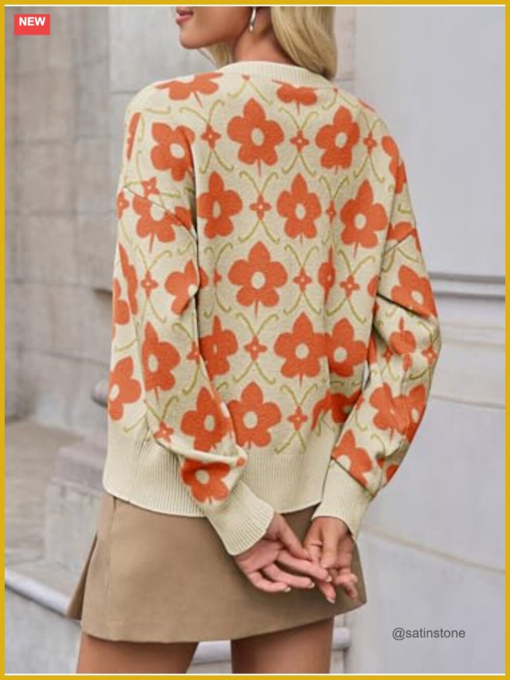 Womens Floral Cardigan Long Sleeve Open Front Knit Sweater Button Down Retro - Picture 4 of 6